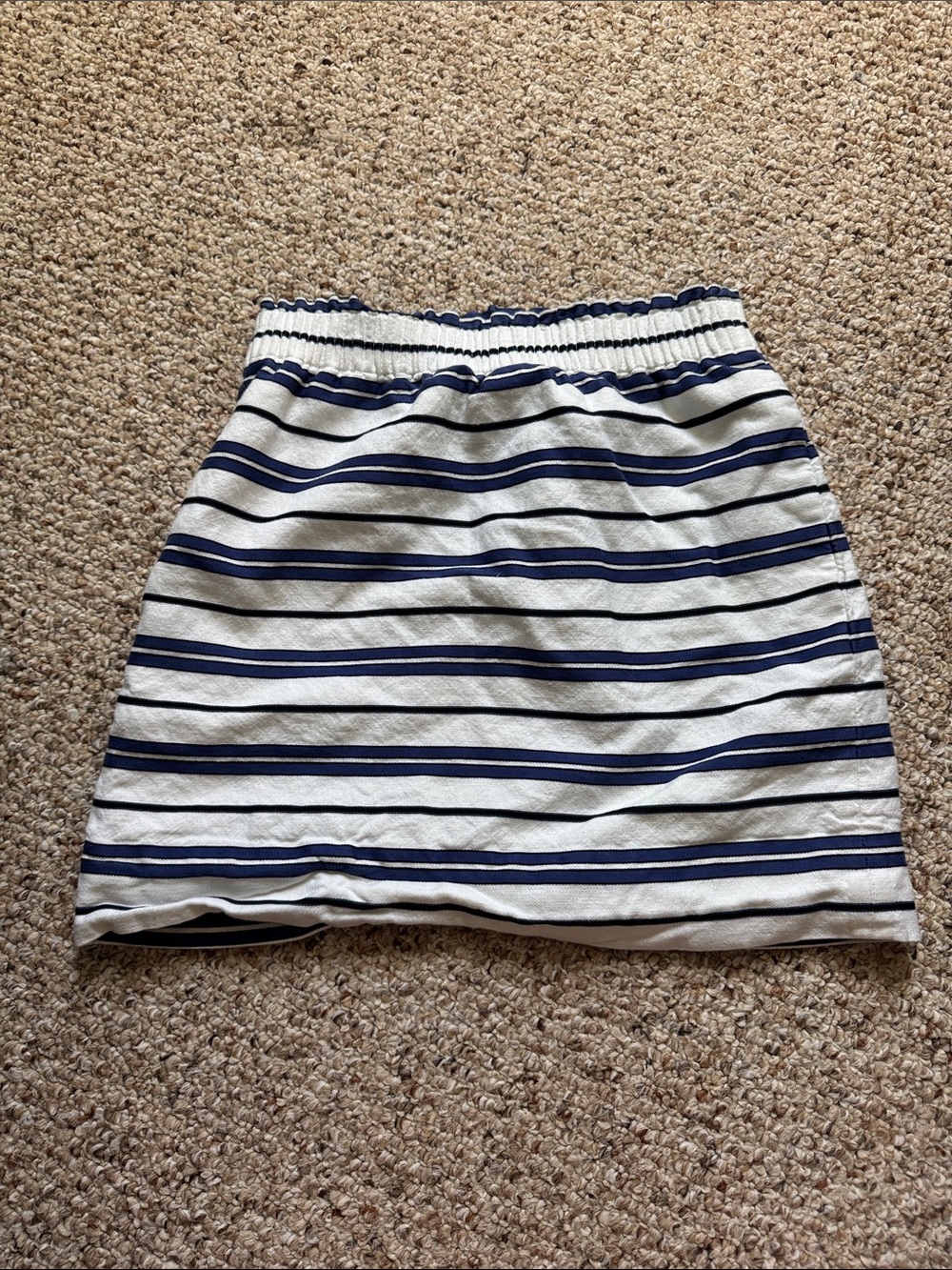 J Crew Factory Cotton Linen Ivory Blue Striped Mini Skirt